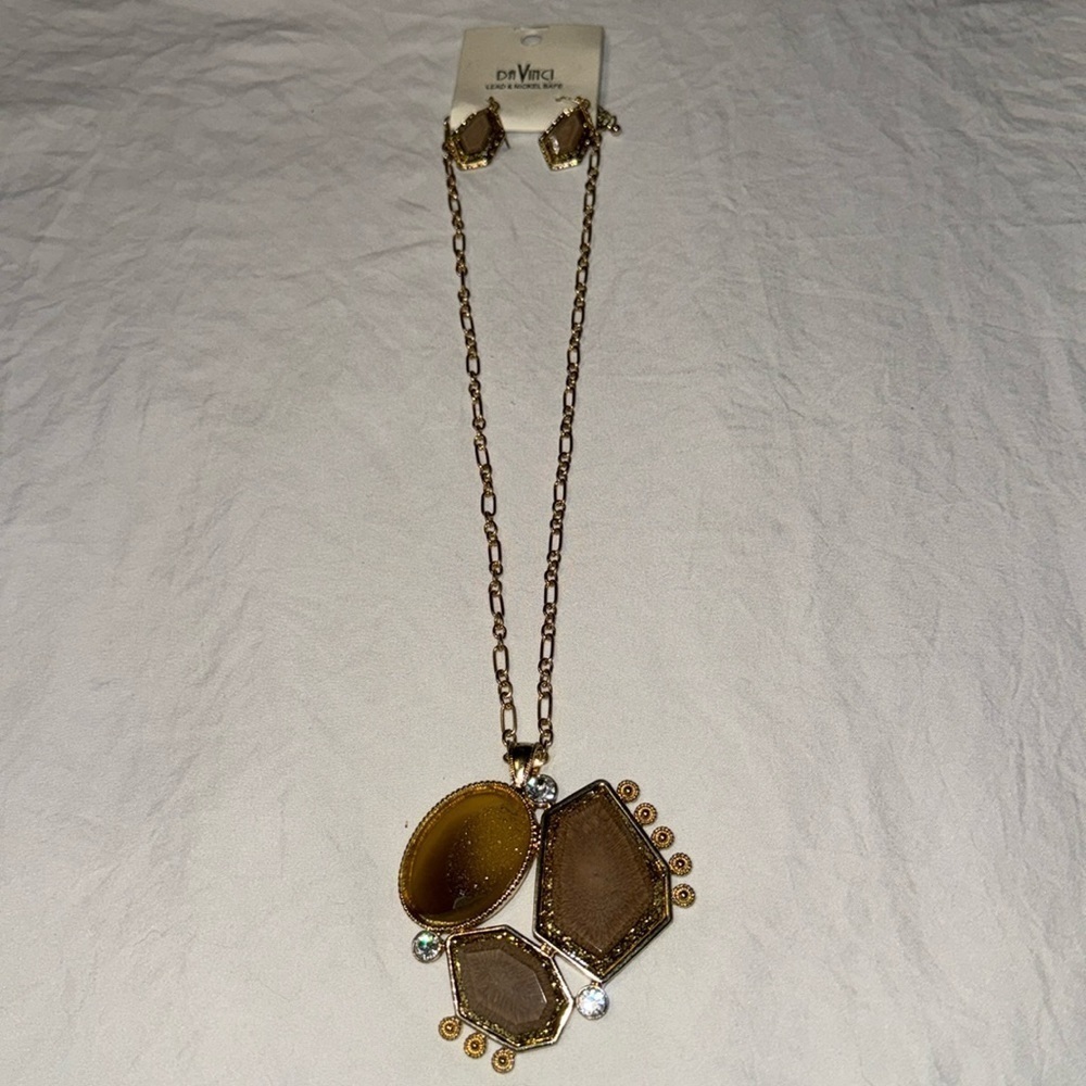 BNWT Da Vinci Druzy Glitter Necklace and Earrings Set